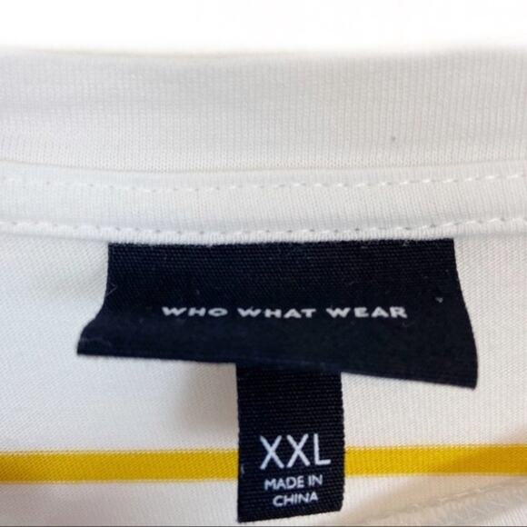 Who What Wear Shirt Hummingbird Women sz XXL Embroidered Top Mustard Stripe - Picture 3 of 10